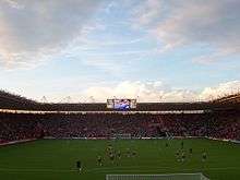 View of the Northam Stand inside St Mary's Stadium, Southampton's ground