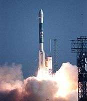 Photo of Stardust during launch with a Delta II launch vehicle
