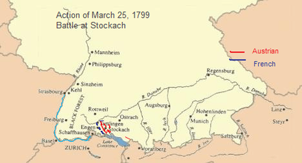 Map shows the disposition of troops around Engen and Stockach in southwestern Germany