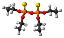 Ball-and-stick model of the sulfotep molecule