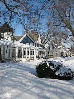 Snow street scene in the Sycamore Historic District in Illinois