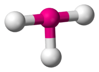 Skeletal model of a planar molecule with a central atom (iodine) symmetrically bonded to three (fluorine) atoms to form a big right-angled T