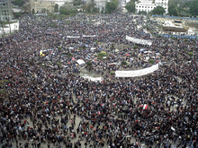 Aerial photo of very large demonstration