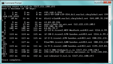 Tracert record from Eau Claire, Wisconsin ISP to Tal.net, showing route through Vodaphone's servers