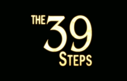 The text "The 39 Steps" in upper-case, with "39" in numerals and a large font, in a light cream colour on a black background.