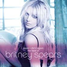An blue-tinted image of a blonde woman whose dress is undone in the back. In front of a pink tint near the bottom it reads "oops! i did it again the best of britney spears"
