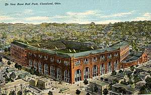 Postcard of baseball ballpark.