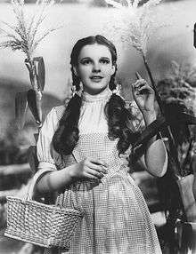 A black and white still of Judy Garland from The Wizard of Oz