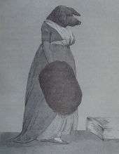 Elegantly dressed woman with a pig's head