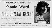 An old newspaper advertisement with a photo of a woman on the right side