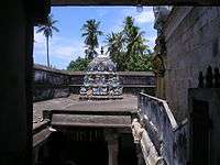 A shrine in the second precinct of the temple as seen from the hillock