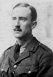 Photo of a mustached Tolkien in military uniform