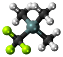 Ball-and-stick model of the trifluoromethyltrimethylsilane molecule