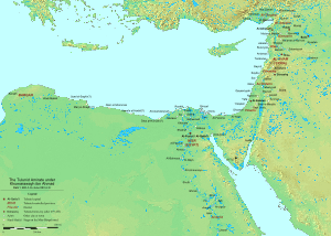 Geophysical map of the eastern Mediterranean with names of major cities and provinces under Tulunid control