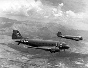 Two USAAF C-47A Skytrains flying over southern France during Operation Dragoon in 1944