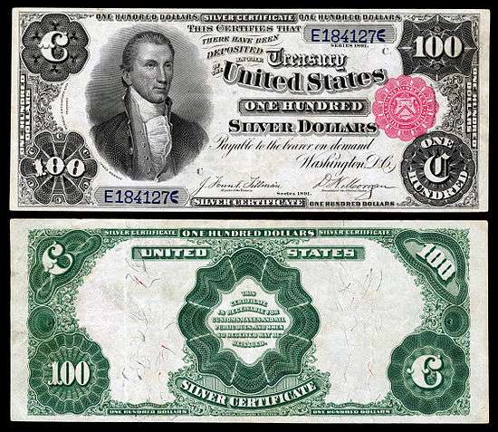 $100 Silver Certificate, Series 1891, Fr.344, depicting James Monroe