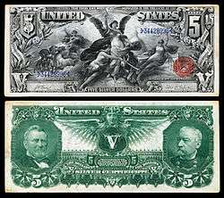 $5 Silver Certificate, Series 1896, Fr.270, depicting allegory entitled "Electricity Presenting Light to the World"