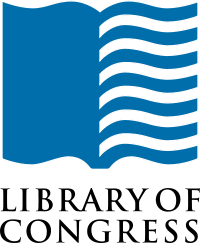 blue logo of book open to blue stripe flag page