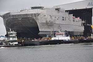 USNS Trenton (EPF-5) is rolled out at Austal USA in September 2014