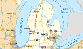US 131 runs up the western side of Lower Peninsula of Michigan inland from Lake Michigan