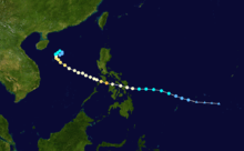 Map showing the track upon which Utor traversed; the track begins on the right of the image and ends slightly above left-center.