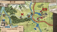 The map interface displaying general information and progress. Here the player is offered two routes by which to attack Imperial forces occupying a Gallian city.