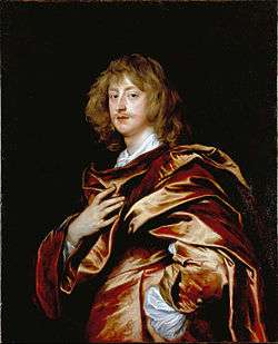 A side-on portrait of George Digby, wearing a voluminous satin cloak and sporting a wispy ginger moustache.