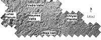 Image of three valleys: Vedra Valles, Maumee Valles, and Maja Valles. (Lunae Palus quadrangle)