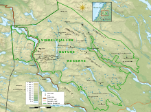 Carte topographique de la réserve de Vindelfjällen.