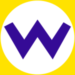 A purple W in white surrounded in a circle by yellow
