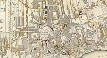Part of a 19th-century city plan showing the city centre of Warsaw.
