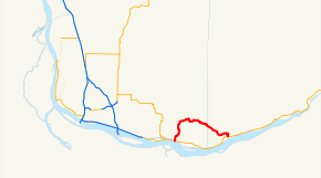 A map of southern Clark and Skamania counties in the U.S. state of Washington showing the former route of SR 140 highlighted in red.