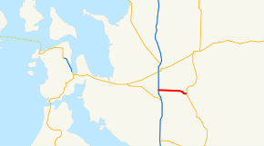 A map of western Skagit County that shows the current route SR 538 highlighted in red.