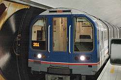 Underground train in a station