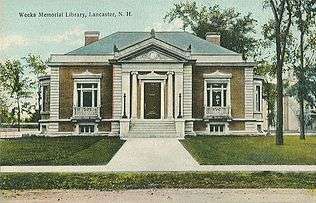 William Dennis Weeks Memorial Library, public library, Lancaster, New Hampshire, historic place