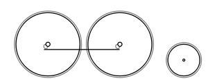 Diagram of two large coupled wheels and a single small trailing wheel