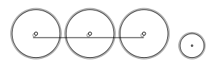 Diagram of three large driving wheels joined by a coupling rod, and one small trailing wheel
