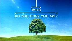 A green tree on a hill in a green field with the text 'Who Do You Think You Are?' above styled as a family tree