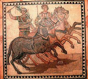Mosaic showing victorious charioteer with the victor's palm