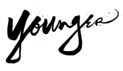 Younger, written as cursive in a black ink style on a white background