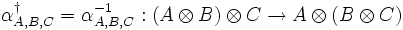  \alpha^\dagger_{A,B,C}=\alpha^{-1}_{A,B,C}:(A\otimes B)\otimes C\rightarrow A\otimes (B\otimes C)