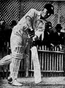 A left-handed cricketer hitting the ball