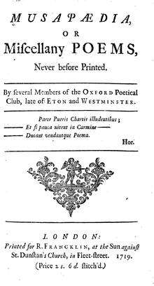 Title page to Musapaedia, a miscellany from 1719